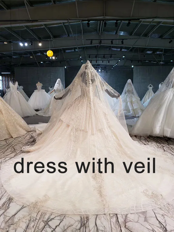 with veil HTL1034 свадебное платье с коротким рукавом, атласное, с высоким воротом, с аппликацией, кружевное платье для женщин, cerimonia, с вуалью, vestido de noiva barato - Цвет: with veil