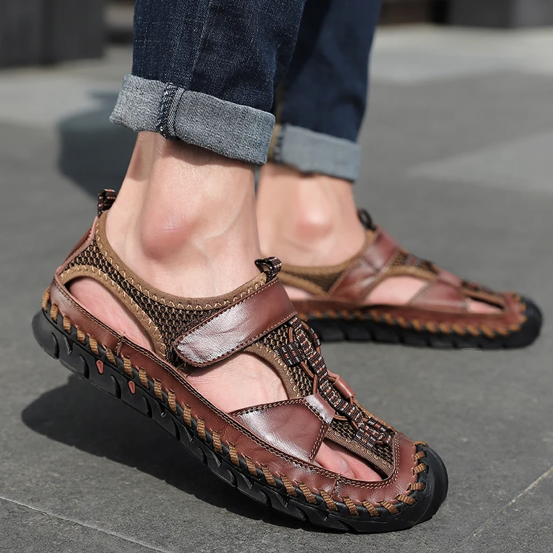 Brand Men's Sandals Summer Men's Sandals Leather Breathable Men Original Sandals Luxury Designer Moccasins Summer Men's Slippers