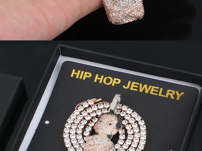 Iced Out Хрустальная подвеска Boondocks для мужчин и женщин хип хоп ожерелье с розой Chian теннисная цепочка модные ювелирные изделия с подарочной коробкой