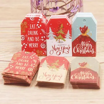 

100pcs Christmas Greeting Card Label Pendant Merry Christmas Tree Ornament Decorations For Home 2020 Xmas Gift Tag New Year 2021