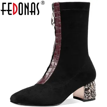 

FEDONAS Elegant Women Mid-Calf Boots 2020 Autumn Winter Newest Shoes Woman Zipper Wedding Party Square Toe High Heels Boots Boot