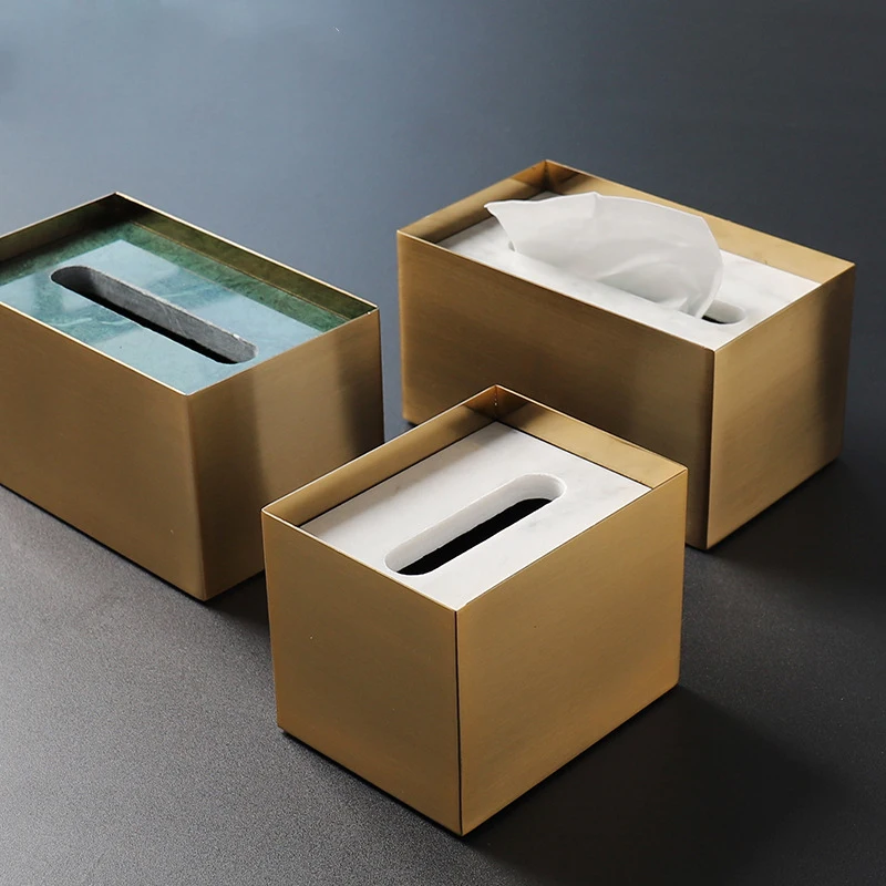 Brass Marble Metal Tissue Box For Hotel Coffee Shop Homestay Decoration Container Accessories Simple Paper Storage Box ZH267 2