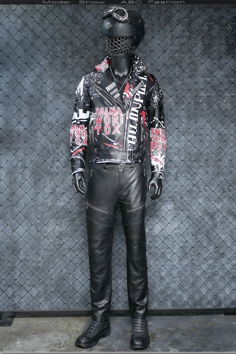 FERNER новая мотоциклетная кожаная куртка с буквенным принтом, мужская кожаная куртка в стиле хип-хоп панк с тонким ремнем, кожаная куртка, кожаная куртка для мужчин
