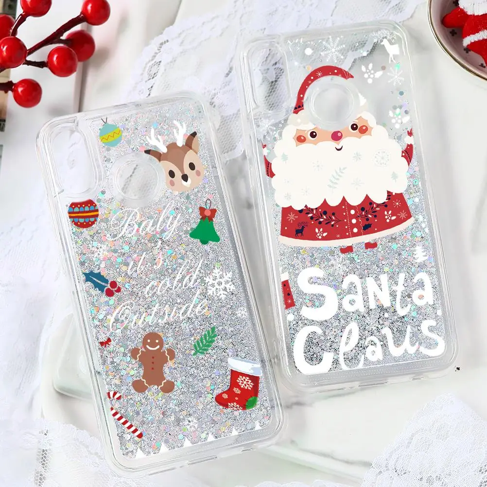 

Quicksand Glitter Christmas TPU Case For Huawei Honor P Smart P10 P20 P30 Mate 10 20 Lite Pro Y7 Y9 2019 2018 8X 8C View 7A Case