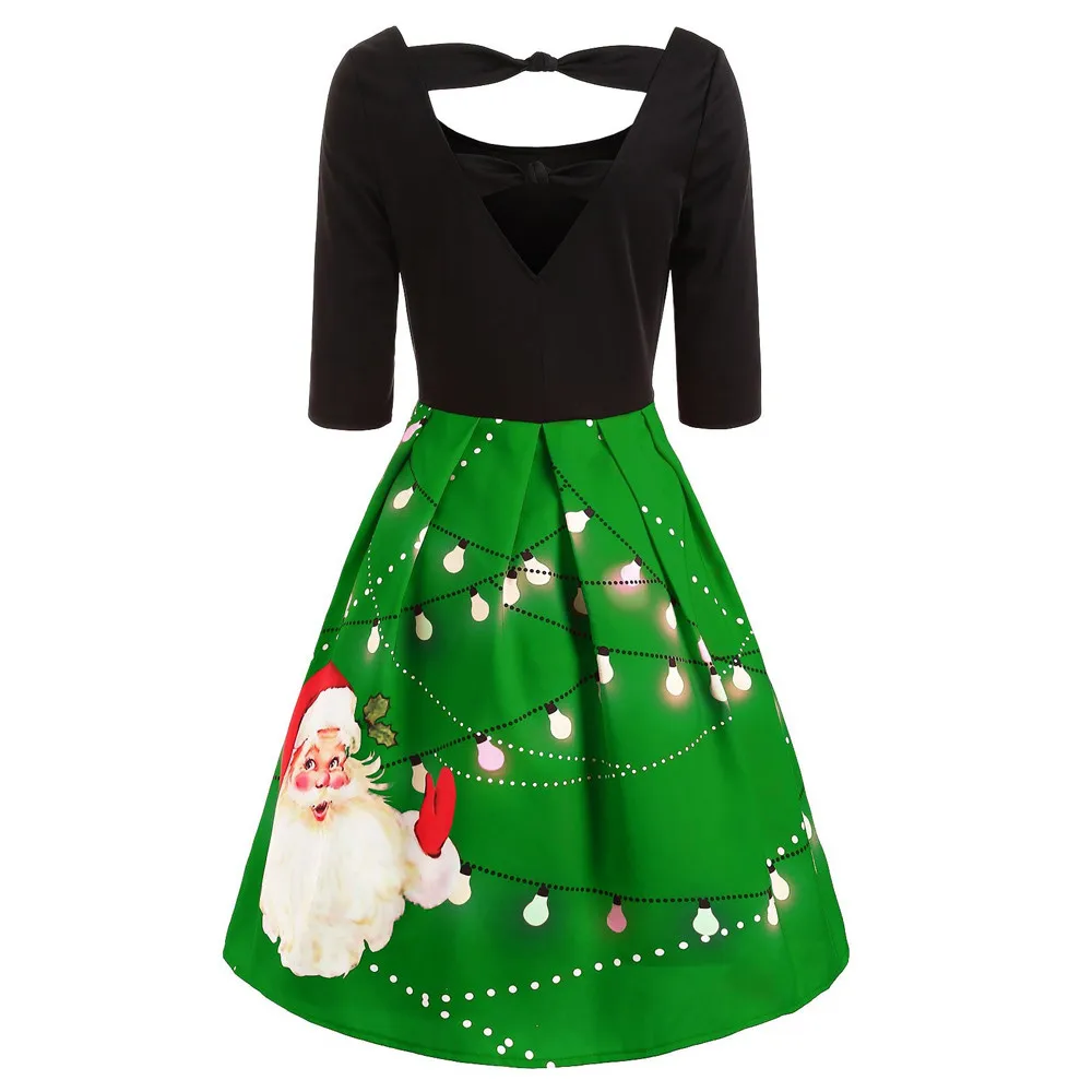SAGACE/модное женское платье с коротким рукавом и рождественским принтом Санта-Клауса, винтажное свободное платье с круглым вырезом, полиэфирное платье принцессы,, 15 августа