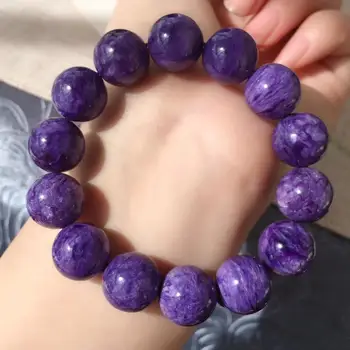 

Z222 Russia Origin 100% Natural Purple Charoite Charms Gemstone Bracelets 65.7grams Fine Hologram Female Bracelets