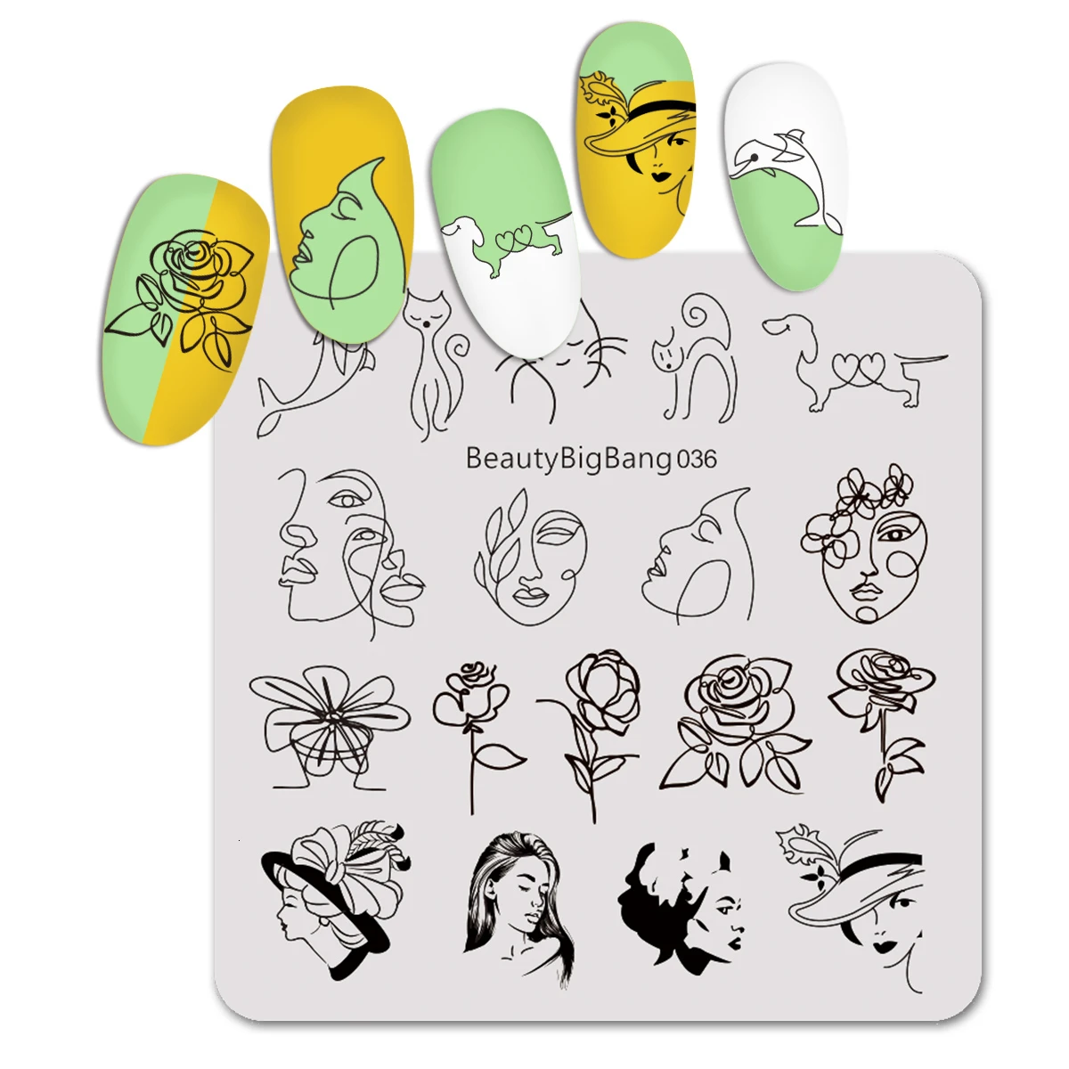 

BeautyBigBang Nail Stamping Plates Rose Girl Striped Cat Dog Lines Image Stainless Steel Template Mold Nail Art Stamping Plate