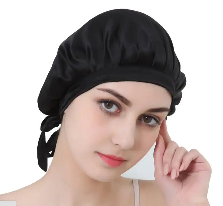 Silk Satin Hair Silk Hair Cap Nightcap Adjustable Lace Up Hair Silk