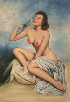 

High quality and perfect hand-painted oil painting by old artists on canvas: gentle parrot girl