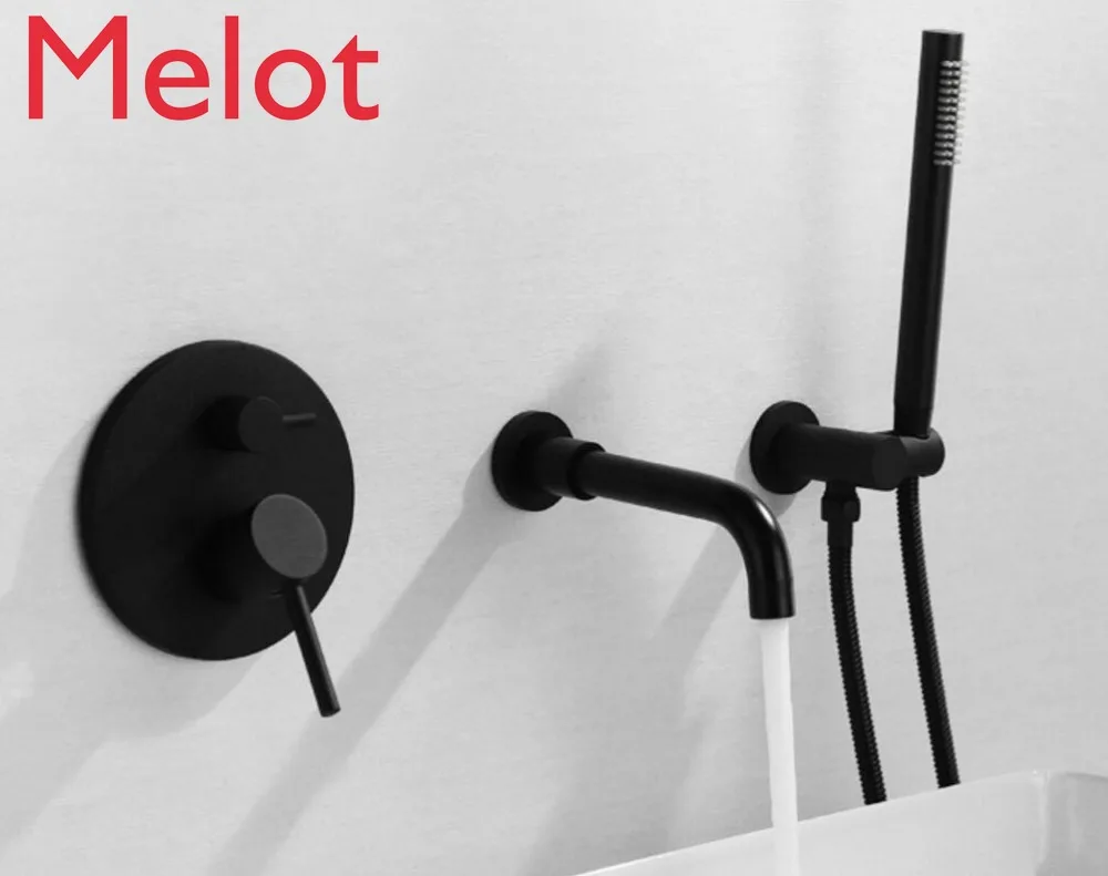 

Long Spout Bathtub Faucet Wall Mounted Bathroom Basin Mixer Hand Shower Head Bath & Shower Faucet BF998