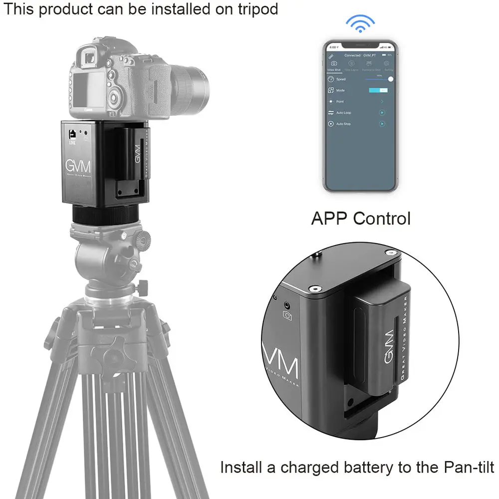 US $238.89 GVM Motorized Pan Head On Tripod Slider For Video Shooting 360 Panning Aluminum Alloy Wireless APP Controlled Portable WX1D