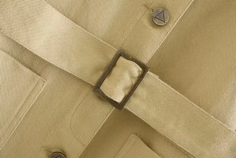 Promo  ROHOPO Woman Autumn Straight Khaki Belted Long Jacket Button Fly British Academy Solid Windbreaker 