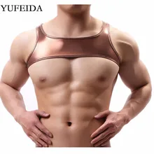 Укороченный топ из искусственной кожи с плечевым ремнем, мужские майки с крепкими мышцами на груди, сценическая танцевальная клубная одежда для геев, экзотические майки без рукавов