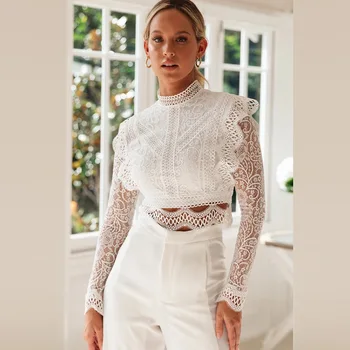 

Womens Clothing O-neck Full Sleeve Fashion Solid Lace Short T-shirts Sexy Night Clubwear Slim Cute Girl Tops