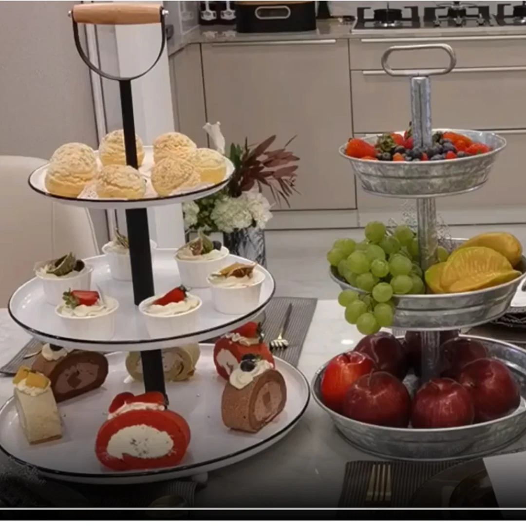 3 Tier Cake Stand Galvanized Metal Serving Tray Plant Dessert Cupcake Fruit Tiered Platter Vintage Decor for Home Party Kitchen