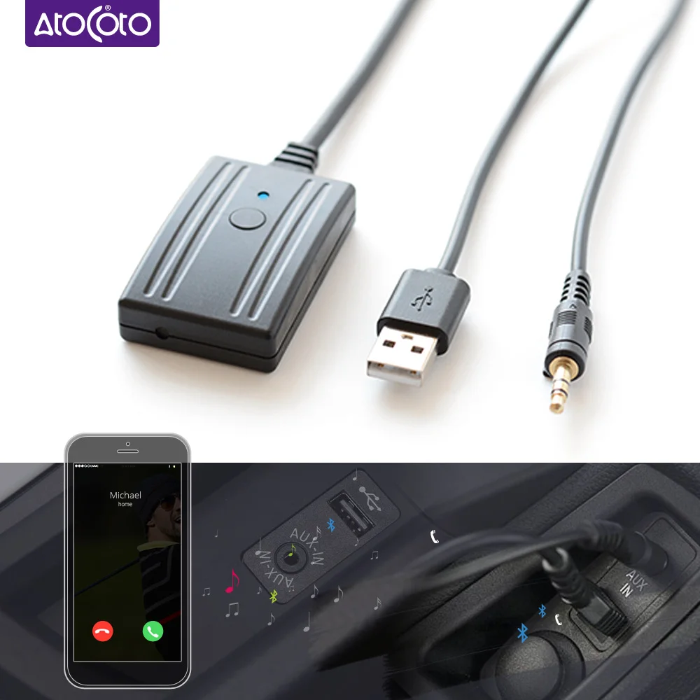 Universal Car 12V Bluetooth 5.0 Kit Phone Call Handsfree Adapter Wireless Radio Stereo AUX-IN Aux Cable USB 3.5MM Jack Plug | Автомобили и