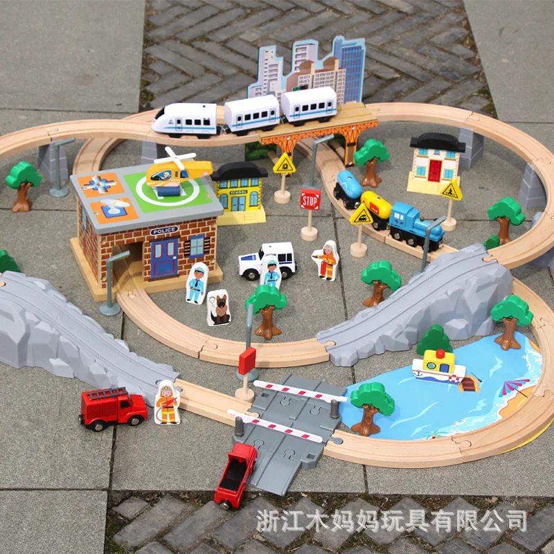 

Thomas Electric Small Train Set Rail Car Wooden 95 PCs City Traffic Assembled Educational CHILDREN'S Toy