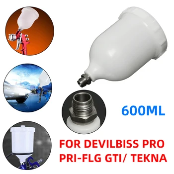

600ML Spray Gun Pot Air Gravity Feed Spray Paint Pot Plastic Paint Pot Hopper Cup Replace for Devilbiss GTI / TEKNA Pro Pri