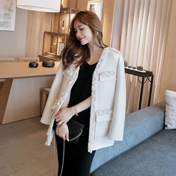 

"Anfei Oona" 20 Autumn Elegant Graceful V-neck Coarse Weaving Phnom Penh Burr Loose Fashion Coat for Women