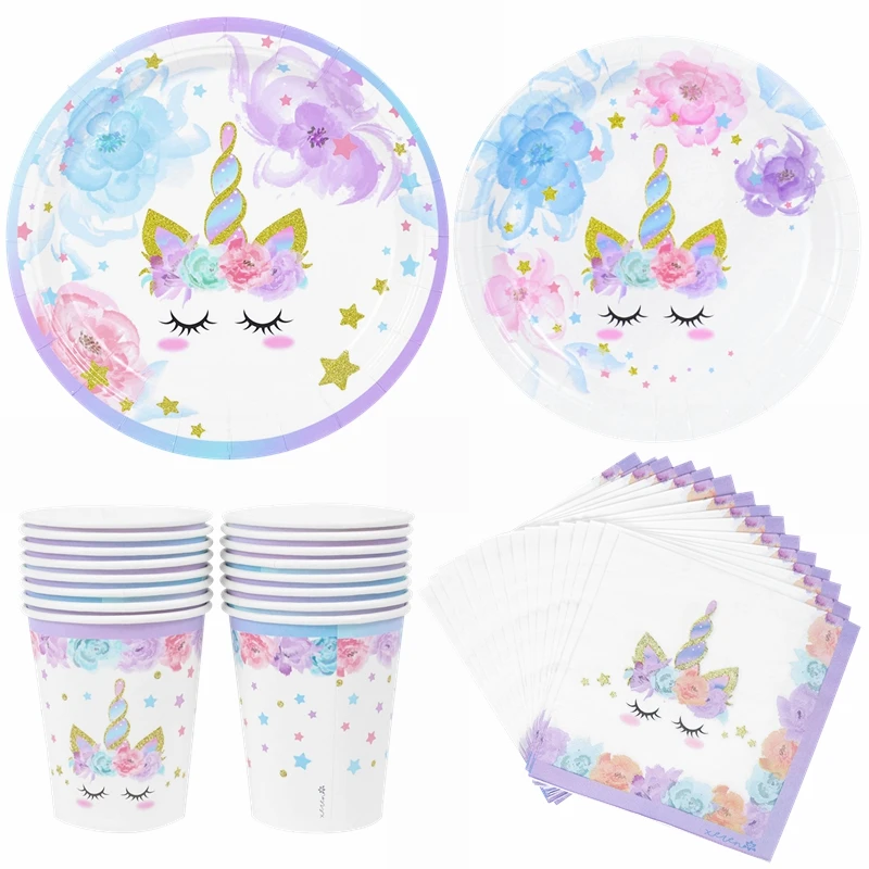 Disposable Tableware Set Unicorn Unicorn Party Cups Paper Napkins