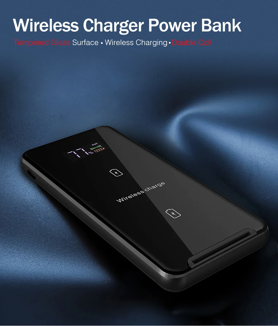 5000 мА/ч, Мощность Qi Беспроводной Зарядное устройство для iPhone х YKZ светодиодный Дисплей вертикальный Беспроводной Зарядное устройство Внешнего Батарея для мобильных телефонов