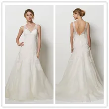 

2019 Fall Winter V Neck / Back vestido de noiva simple Wedding Dress cheap Empire Bridal Gown with Appliques wedding dressres