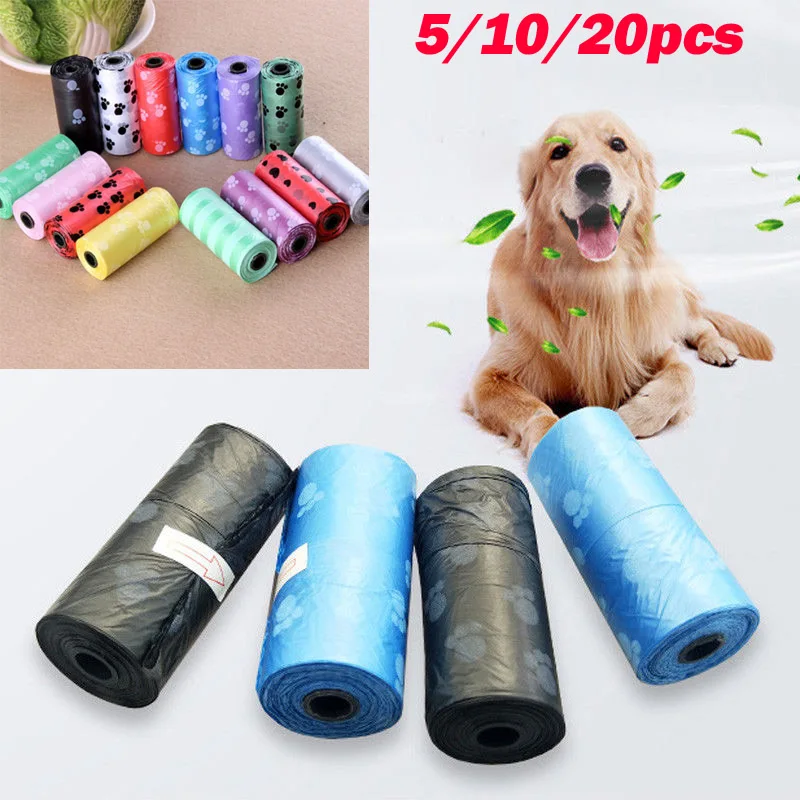 5/10/20pcs Dog Poop Bag Pet Pick Up Plastic Garbage Bags Thick Convenient Outside Toilet Clean Waste Trash Bag Garbage Dispenser