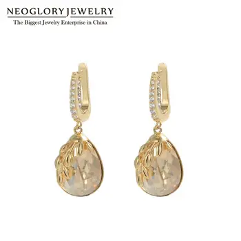

Neoglory Champagne Crystal & Zircon Drop Earrings for Women Golden Leaf Ear Accessory Luxury Shinning Jewelry for Birthday Gift