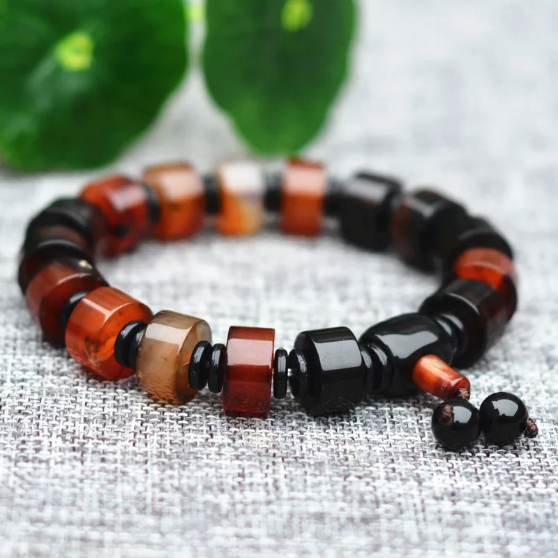 

Drop Shipping Natural Agate Chalcedony Bracelets Beads Barrel Bangles Gift for Men Fine Jade Stone Jewerly