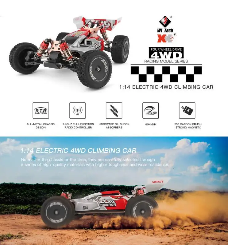 4WD Радиоуправляемый автомобиль WLtoys 1/14 144001 RTR 2,4 GHz масштаб Дрифт гоночный карметаллический шасси шарикоподшипник вала гидравлический амортизатор