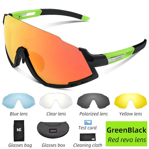 BlackGreen Glasses VICTGOAL, велосипедные очки, поляризационные, мужские, велосипедные солнцезащитные очки, уф400, спортивные очки для бега, с 5 линзами, MTB, велосипедные очки TR90 - Цвет: BlackGreen Glasses