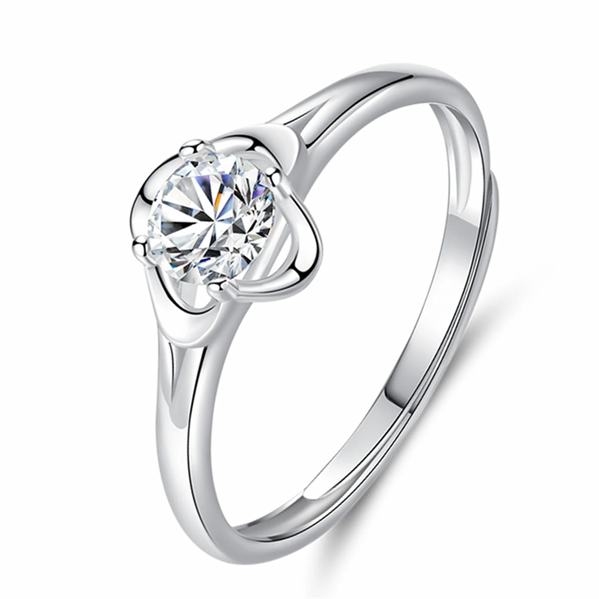 925 Silver Rings For Women AAA White Zircon Cubic Elegant Ring Female Wedding Jewerly 4-Leaf Flower Crystal Ring 6/7/8/9/10 Size