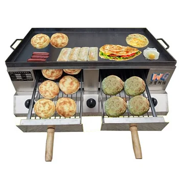 

Commercial Stainless Steel Gas Pancake Baking Oven Upper Teppanyaki Plate Furnace Lower Baking Oven Rouga Maker Machine