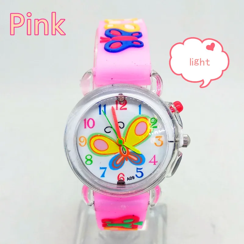 Cartoon Butterfly Glowing Childrens Watch Life Waterproof Sports Light Kids Watches