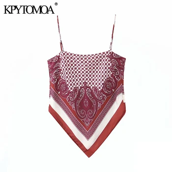 

KPYTOMOA Women 2020 Sexy Fashion Printed Backless Bow Tie Camis Tank Vintage Spaghetti Strap Summer Female Shirts Chic Tops