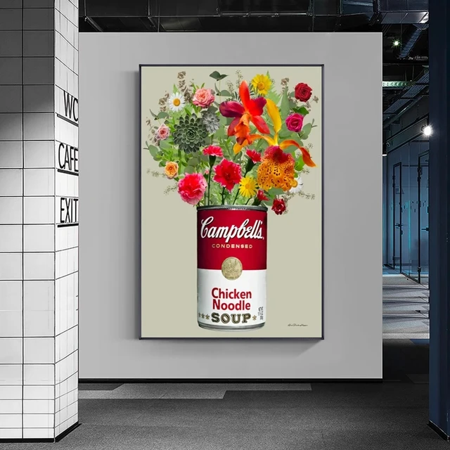 Soup Can with Flowers Notion from Andy Warhol Printed on Canvas 2