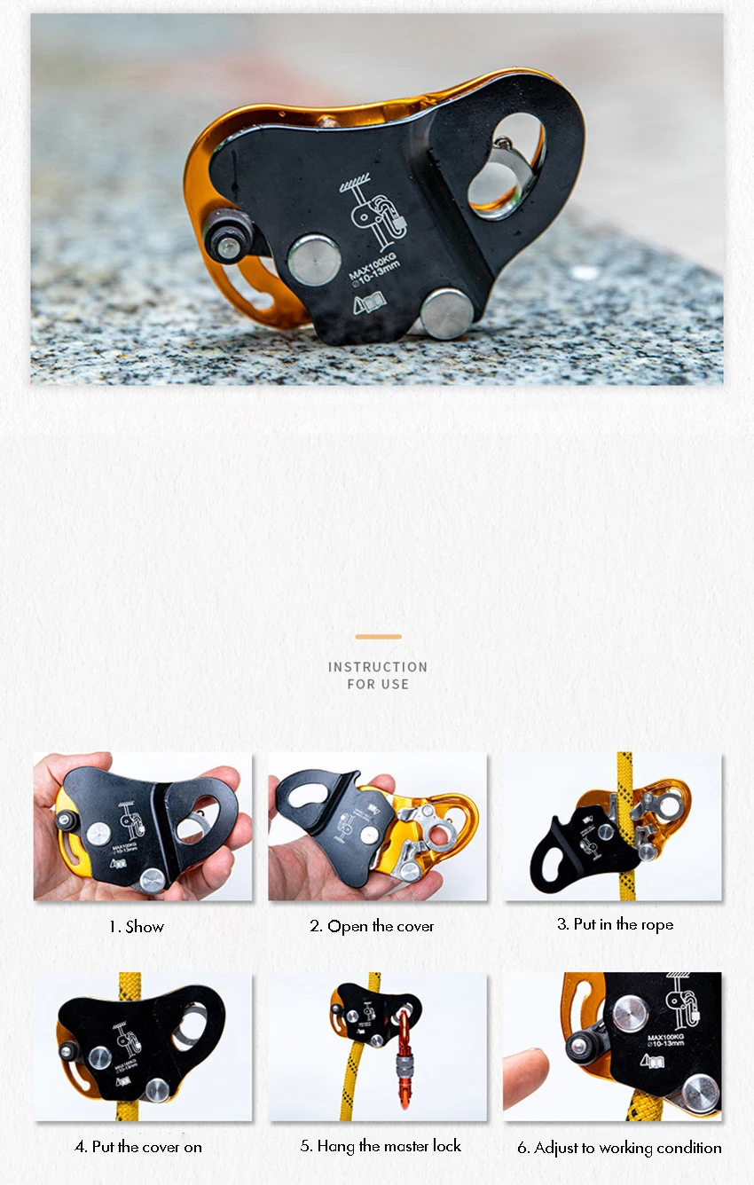 Rock Climbing Ascender Fall Arrest Protection Belay Device SelfLocking