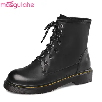 

Masgulahe riding boots 2020 winter autumn women ankle boots fashion lace up shoes wholesale high quality genuine leather boots
