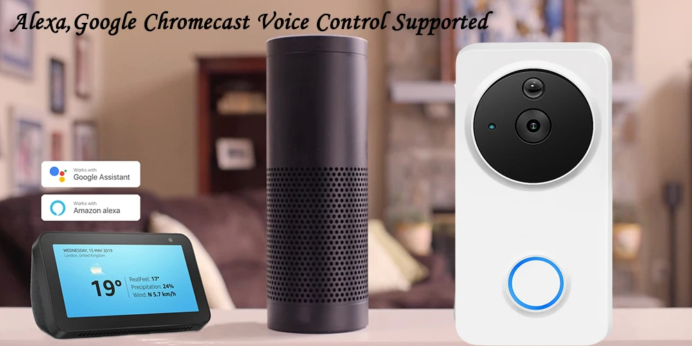 Работает с Alexa Google Chromecast 1080P с питанием от батареи умный WiFi умный видео дверной звонок Tuya
