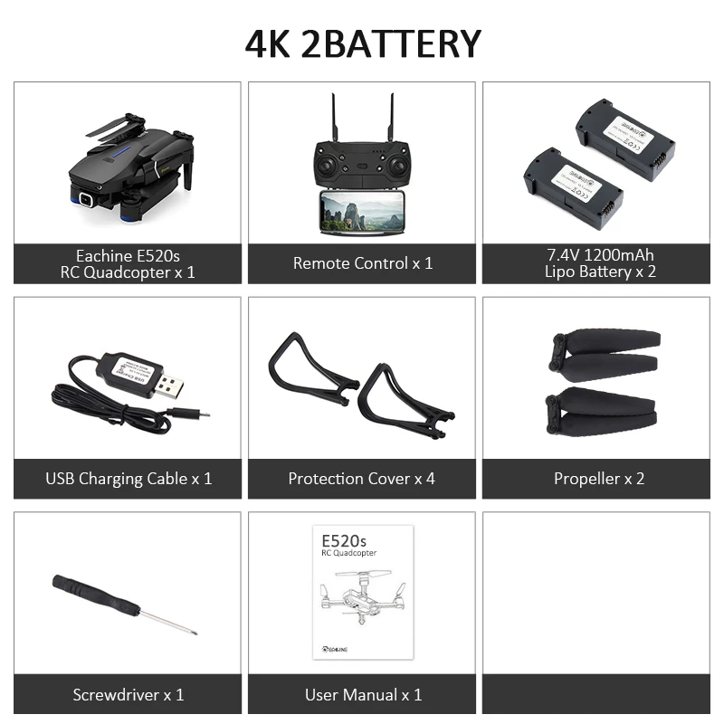 4K 2battery Eachine E520S Квадрокоптер камера gps wifi FPV с 4 K/1080 P HD широкоугольная камера 16 минут время полета складные радиоуправляемые Дроны с камерой - Цвет: 4K 2battery