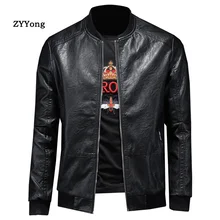Men Leather Jacket Men's Stand Collar Coat Spring Autumn Casual Slim Big PU Zipper Jacket 4XL Male Moto Biker Coats Outerwear