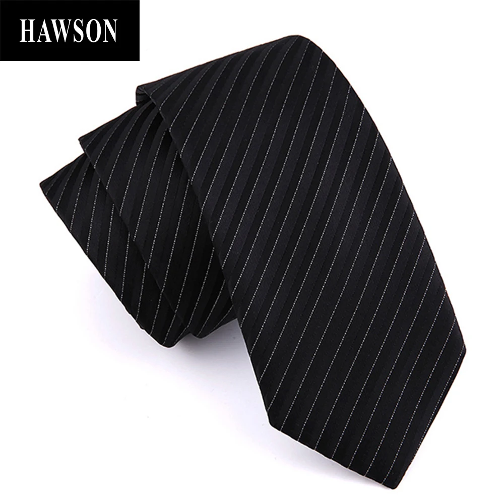

HAWSON Mens 100% Polyester Striped Tie, Black Solid Color Necktie for Men Business Formal Occasion, Gift for A Man
