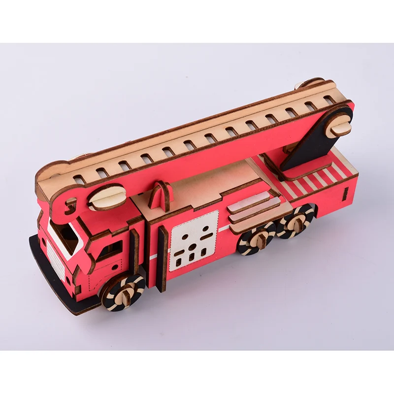 Лазерная резка DIY Пожарная машина игрушки 3D деревянная головоломка игрушка сборка модель дерево ремесло наборы украшение стола обучающая игрушка для детей