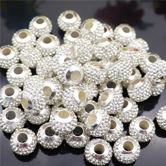 20Pcs Rhinestone European Beads Large Hole Crystal Charm Beads Rondelle  Spacer Beads for Necklace Earring DIY Bracelet Making