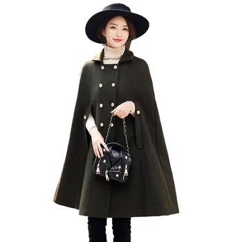 

2020 New Winter Cloak Double Breasted Woolen Coat Women Coat Long Sleeve Manteau Femme Autumn Wool Jacket Female Outerwear