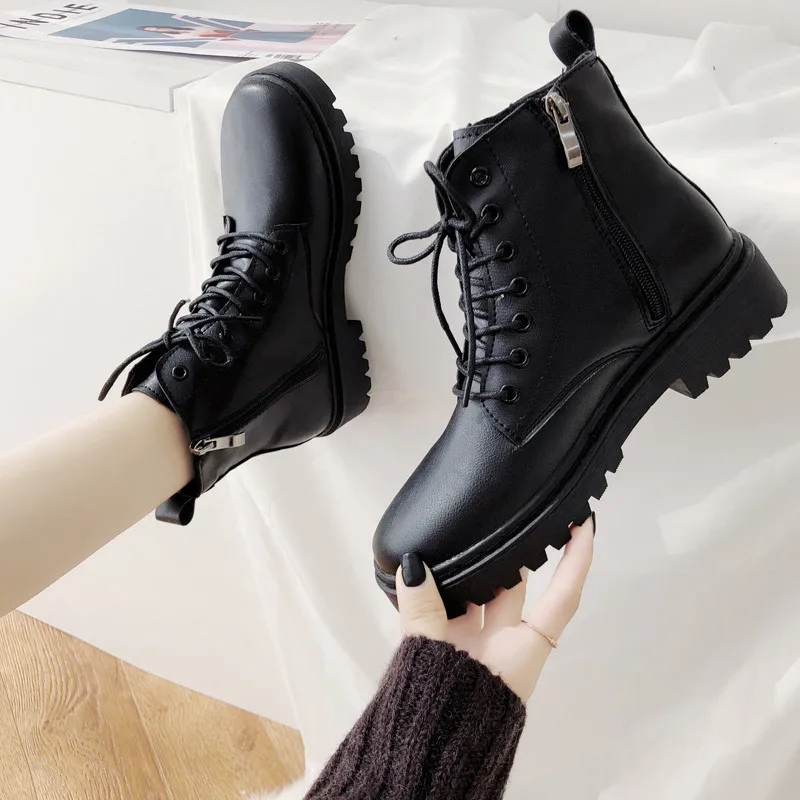

Shoes Martin 2019 Trendy Shoes Autumn And Winter Thick Foundation Women's Boots Women's British-Style New Style Side Solid Color