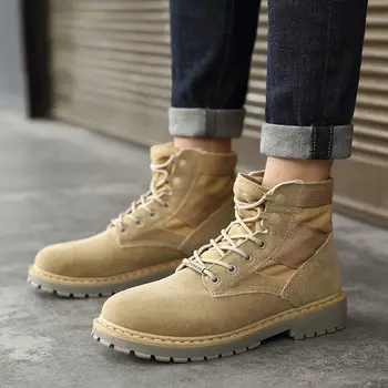 

Mens Martin Boots Mid-cut Breathable British Style Canvas Combat Military Boots Plus Velvet Warm Man Shoes Trend Desert Boots