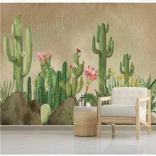 Пользовательские 3d обои современный минималистичный ручной росписью растение фон кактус настенная живопись Высококачественный водонепроницаемый материал