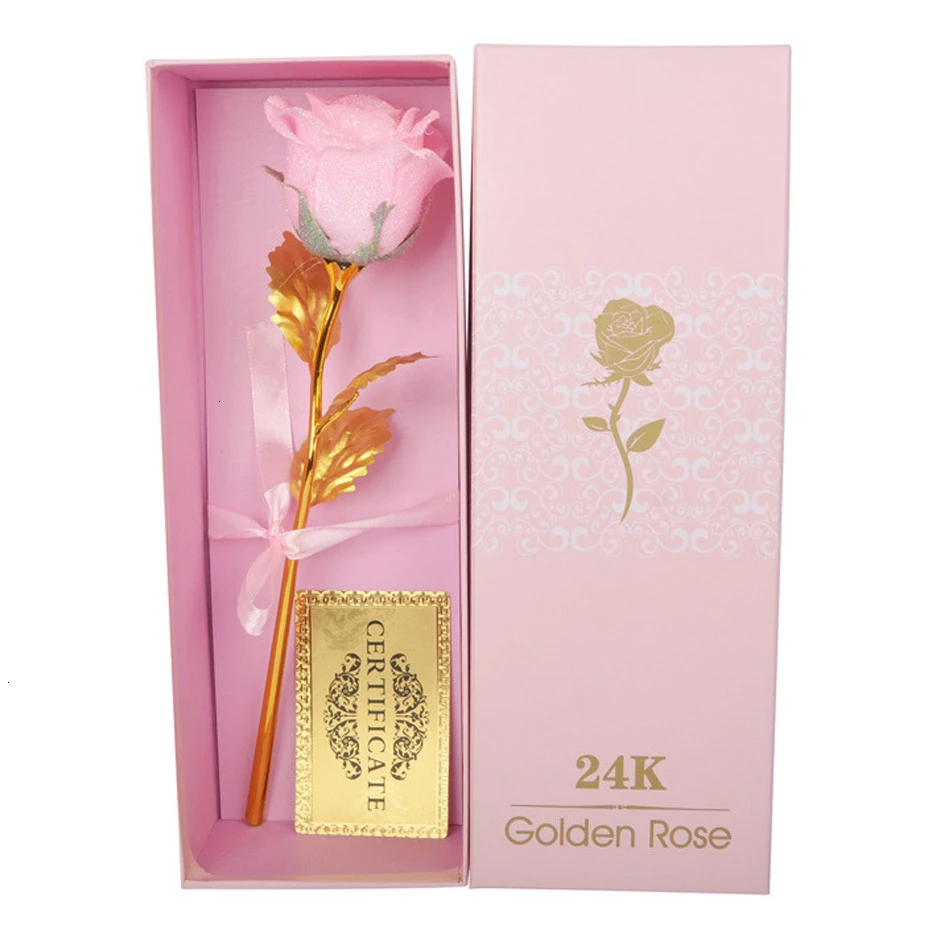 Pink Лучший подарок для подружки Золотая Роза свадебное украшение золотой цветок подарок на день Святого Валентина золотой розовый золотой цветок с коробкой подарок - Цвет: Pink