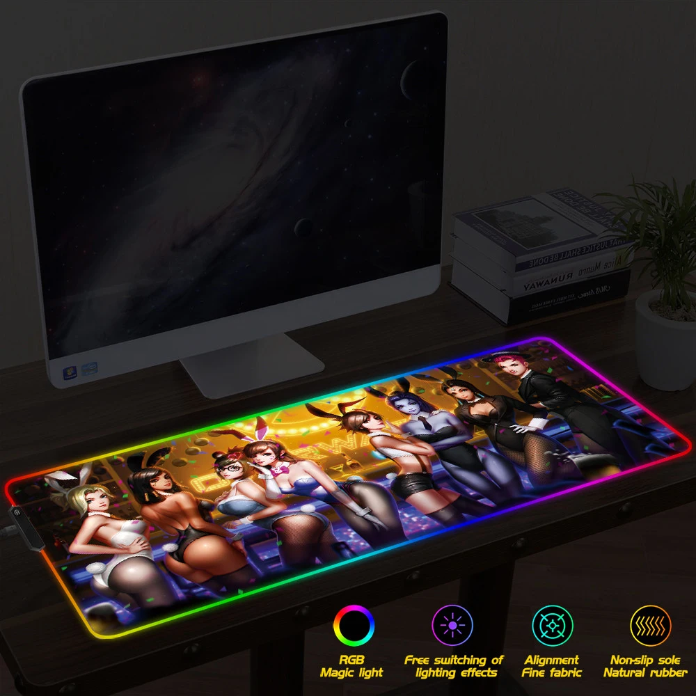 FFFAS игровой компьютерный коврик для мыши RGB большой скоростной коврик для мыши геймер XXL большой Mause PC Настольный игровой коврик с светодиодный подсветкой для Overwatch OW